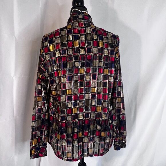 Yves St Clair Bold Maximal Square Print Mock Neck Long Sleeve Blouse Size 12 - Picture 2 of 8